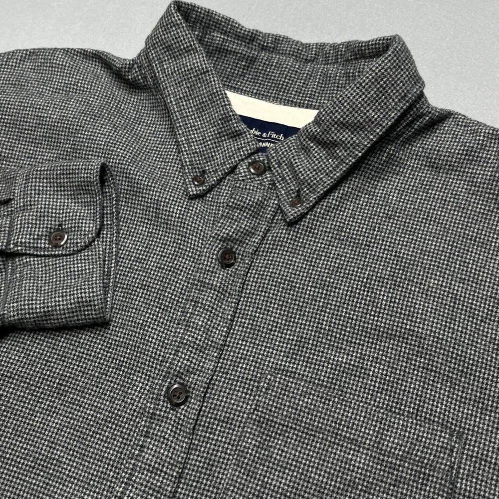 Abercrombie Fitch Soft Flannel Plaid Button Down Shirt XXL Men Black Gray preppy